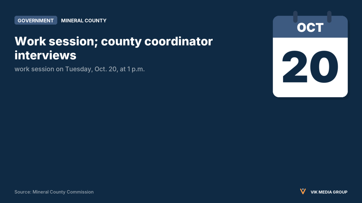 Card marking the Oct. 20 Mineral County Commission work session, which includes closed-door interviews for the county coordinator post.
